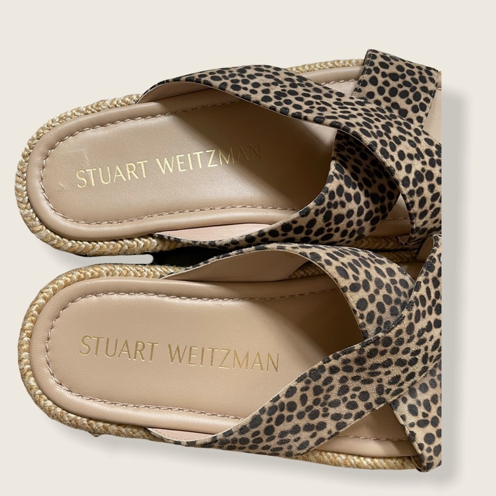 Stuart Weitzman Suede Animal Print Slides Size 8.5 - image 5